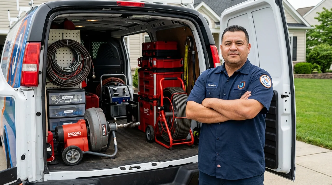 Professional drain cleaning equipment and Johns Plumbing LLC plumber in Midland Park