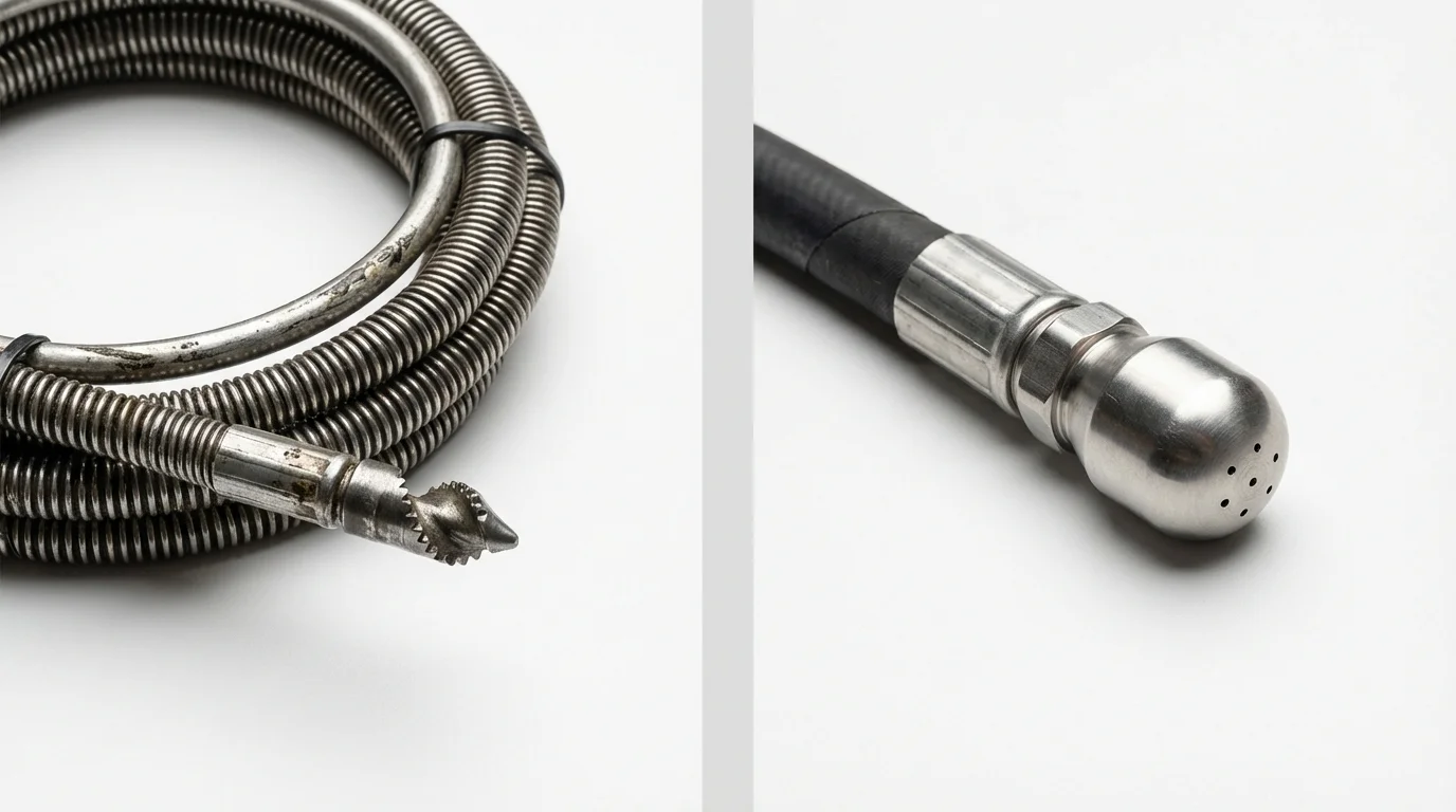 Drain snake cable and hydro jetting nozzle used for drain cleaning in Midland Park, NJ