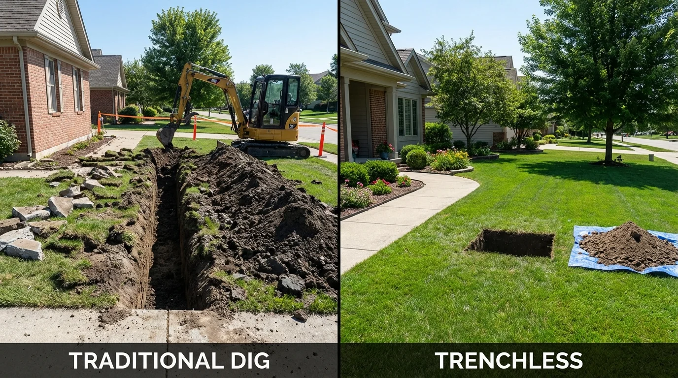 Trenchless sewer repair with minimal yard damage versus traditional excavation in Midland Park, NJ